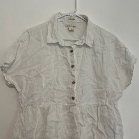 CATHERINE MALANDRINO Solid White Popover Short Sleeve 100% Linen Peplum Blouse M - Picture 4 of 12